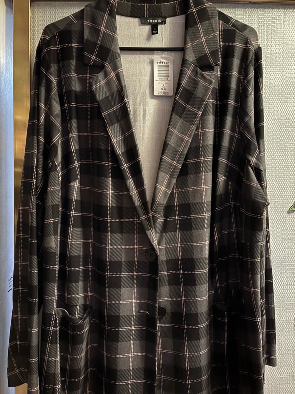 torrid Black and Gray Plaid Blazer with Pink Windowpane